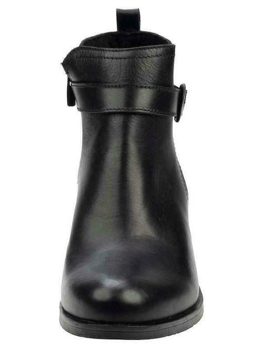 Leather Women's Ankle Boots with Medium Heel Black