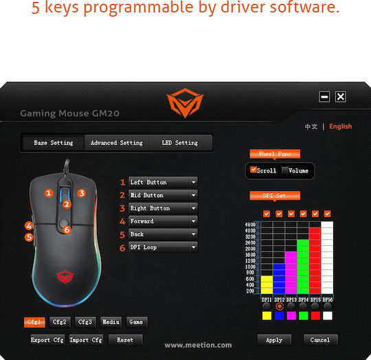 Meetion GM20 RGB Gaming Ποντίκι 4800 DPI Μαύρο