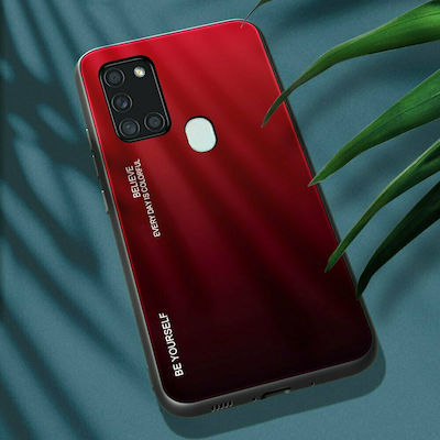 Hurtel Gradient Glass Back Cover Πλαστικό Κόκκινο (Galaxy A21s)