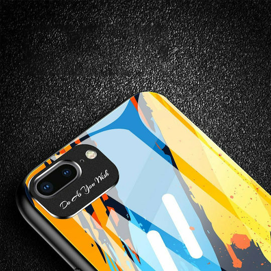Hurtel Color Glass Pattern 2 Back Cover Πλαστικό Σετ με Τζαμάκι Black/Blue/Yellow (iPhone 7 / 8 / SE 2020 / SE 2022)