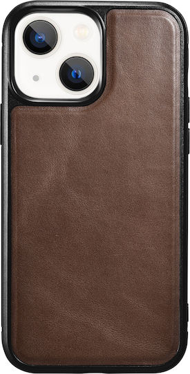 iCarer Leather Oil Wax Umschlag Rückseite Leder Braun (iPhone 13)