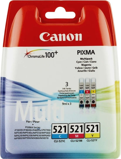 Canon CLI-521 Original Pack of 3 InkJet Printer Inks Yellow / Cyan / Magenta (2934B010)