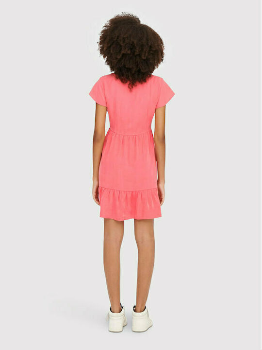 Only Calypso Summer Mini Dress with Ruffle Coral