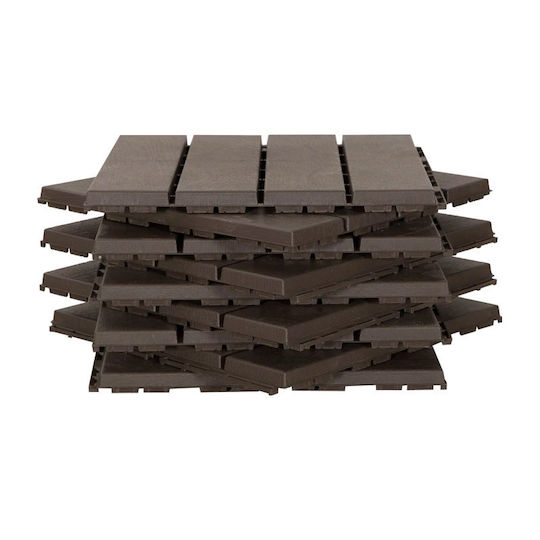 Outsunny Plastic Garden Decking Board Brown 30x30cm 9pcs