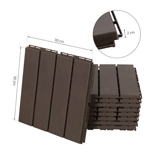 Outsunny Plastic Garden Decking Board Brown 30x30cm 9pcs