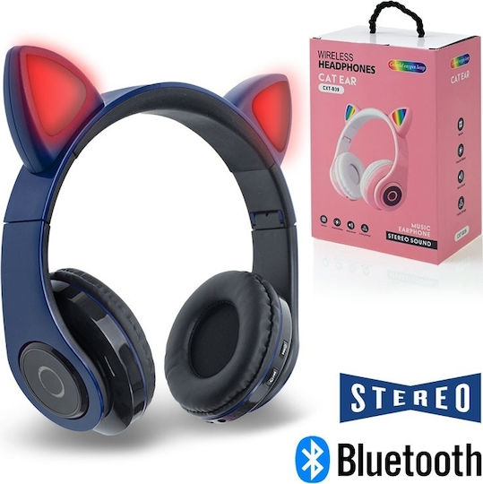 Cat Ear Led Безжични Bluetooth On Ear Слушалки Сини