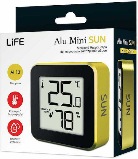 Life Alu Mini Indoor Thermometer & Hygrometer Tabletop / Wall Mounted Sun