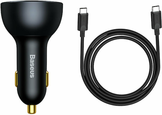 Baseus Φορτιστής Αυτοκινήτου 160W Γρήγορης Φόρτισης με Θύρες: 1xUSB 2xType-C μαζί με Καλώδιο Type-C Γκρι Χρώμα