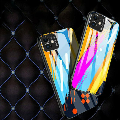 Hurtel Color Glass Pattern 2 Coperta din spate Sintetic Black/Blue/Yellow (iPhone 11)