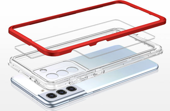 Hurtel Clear 3in1 Back Cover Silicon 1.1mm Roșu (Galaxy S21+ 5G)