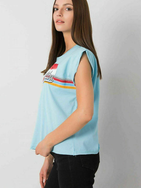 Fancy Women's Summer Blouse Cotton Sleeveless Light Blue