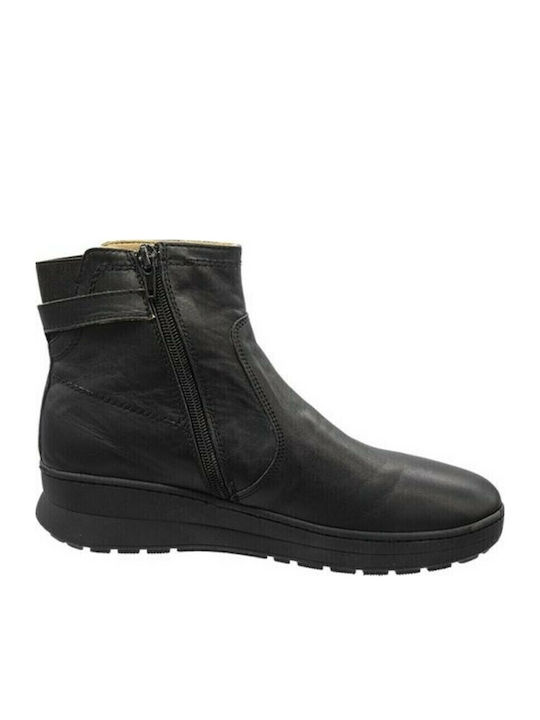 0032 Leather Women's Ankle Boots Platform Black