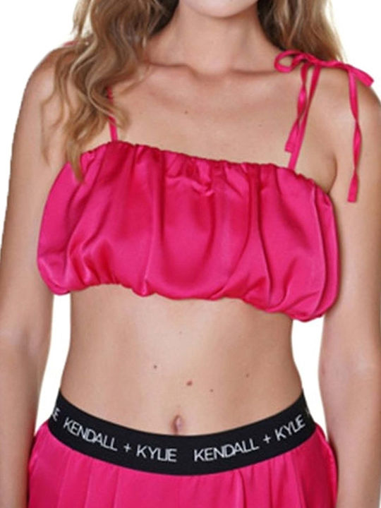 Γυναικείο Καλοκαιρινό Crop Top Σατέν με Τιράντες Φούξια
