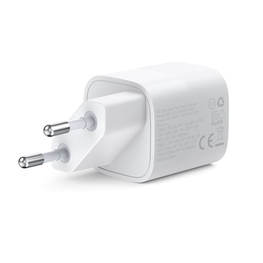 Choetech Wireless Charger GaN With USB-A Output Port And USB-C Output Port 33W Power Delivery Quick Charge 3.0 White PD5006