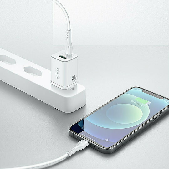 Dux Ducis Charger Without Cable with USB-A Port and USB-C Port 30W Whites (C80)