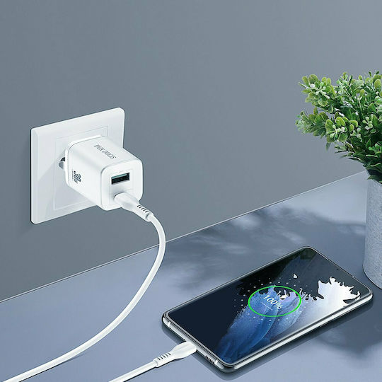 Dux Ducis Charger Without Cable with USB-A Port and USB-C Port 30W Whites (C80)