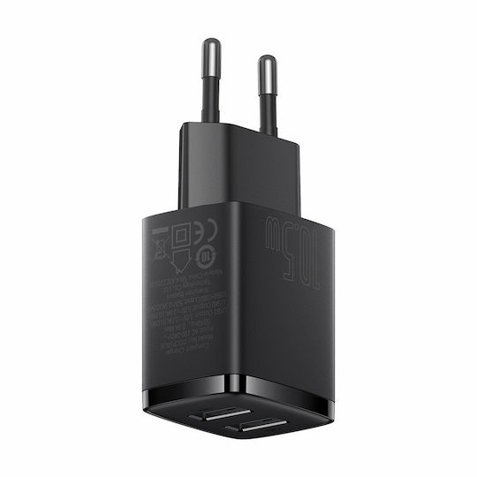 Baseus Încărcător Fără Cablu cu 2 Porturi USB-A 10.5W Negruς (Compact)