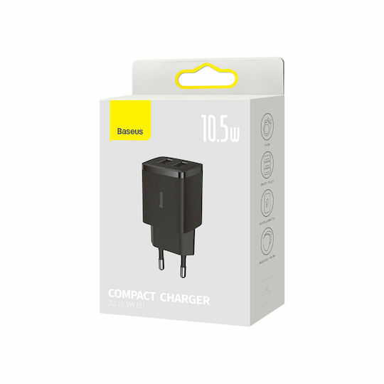 Baseus Încărcător Fără Cablu cu 2 Porturi USB-A 10.5W Negruς (Compact)