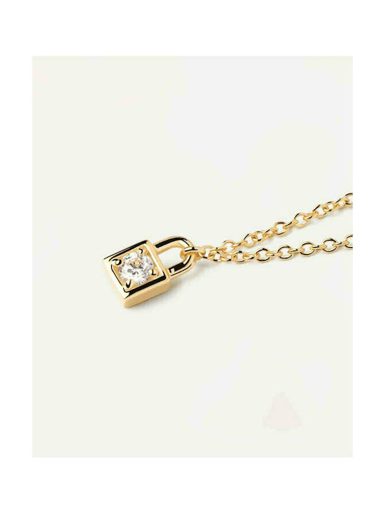 P D Paola Padlock Necklace from Gold Plated Silver with Zircon