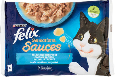 Purina Felix Sensations Sauces Nasses Katzenfutter für Katze in Beutel mit Sardine und Lachs 4x85gr 12480340