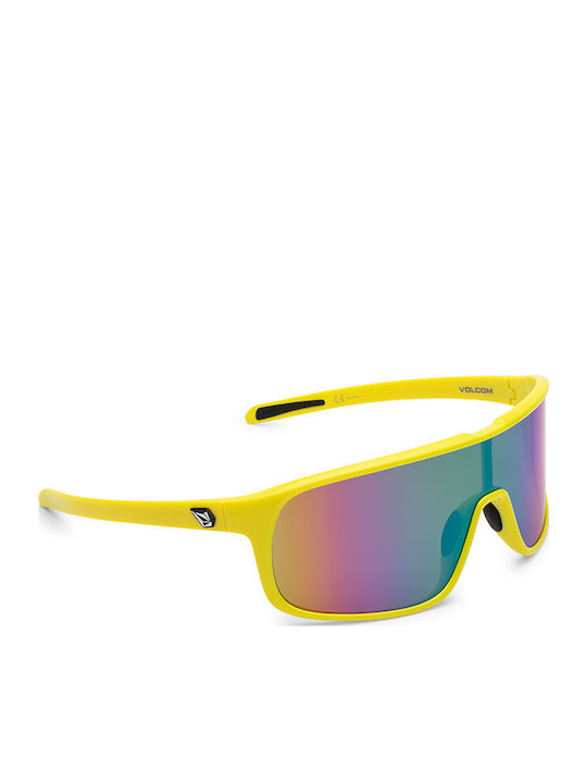 Volcom Macho Unisex Sunglasses with Plastic Frame Gloss Yellow-Aqua / Rainbow Mirror VE03501713