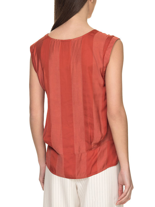 ICHI Women's Summer Blouse Cotton Sleeveless Orange