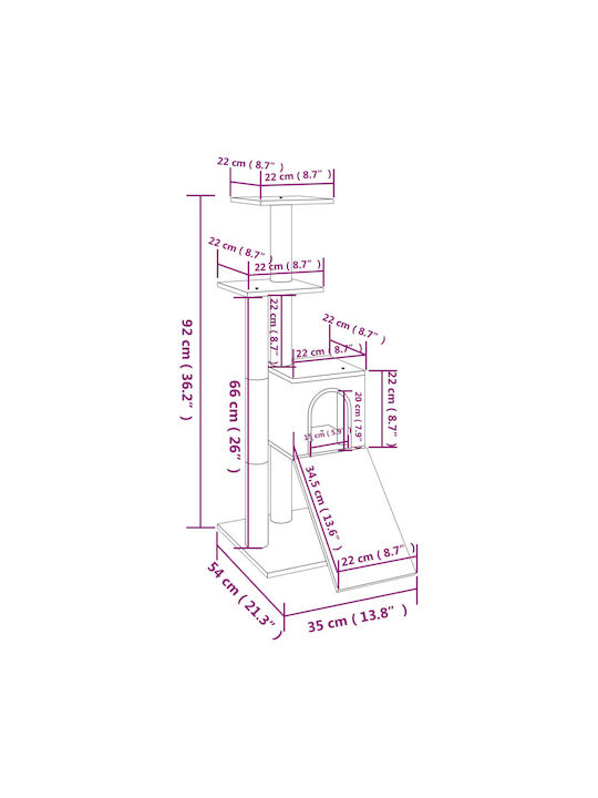 vidaXL Scratching Post Cat Trees Beige Ceiling 4 levels 35x54x92cm