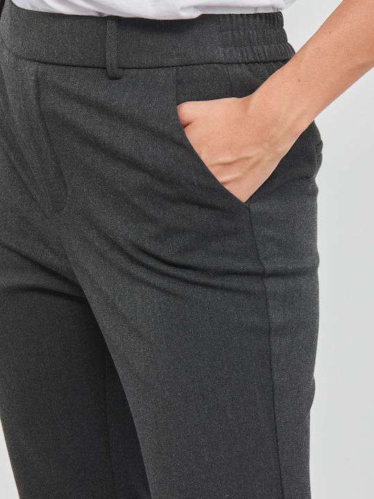 Women's High-waisted Fabric Trousers Carrot Fit Dark Grey
