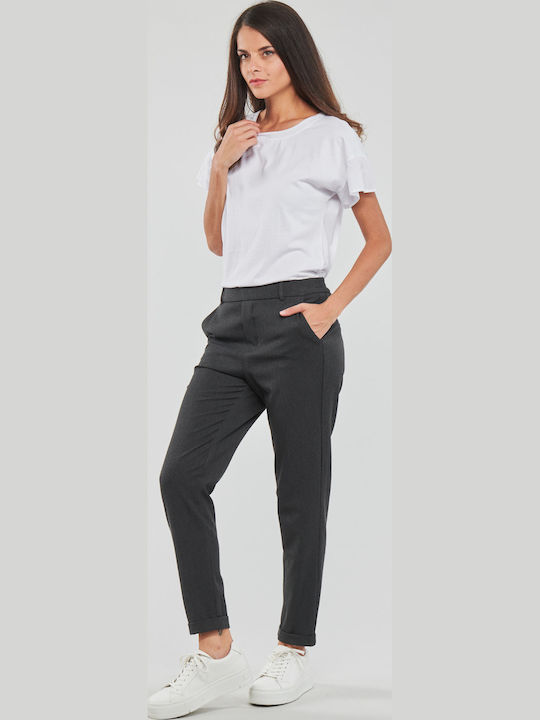 Women's High-waisted Fabric Trousers Carrot Fit Dark Grey