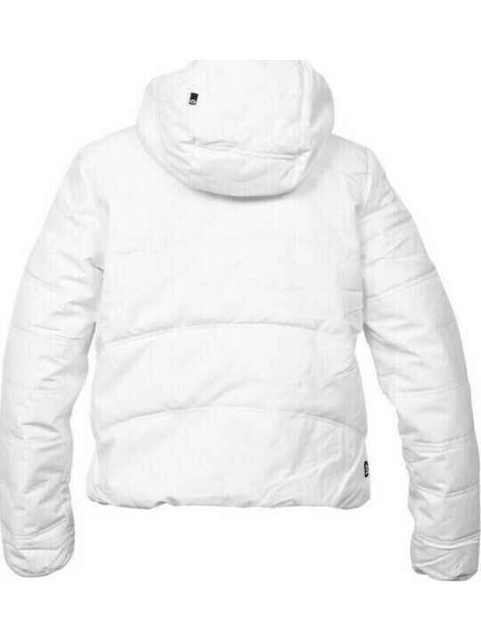 Women's Short Puffer Jacket Waterproof and Windproof for Winter with Hood White