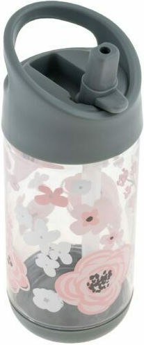 Stephen Joseph Charcoal Flower Kids Water Bottle Plastic with Straw Gray 280ml