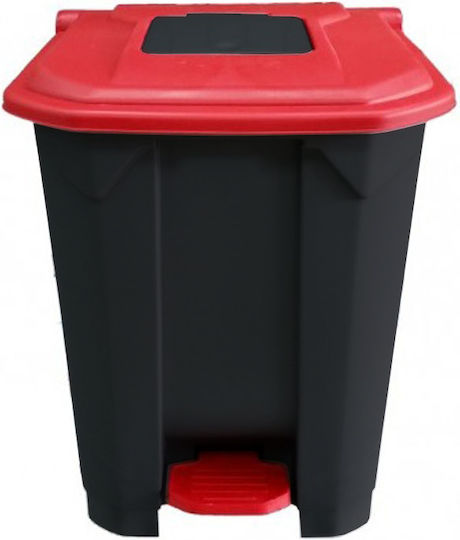 Plastic Waste Bin with Pedal Black Red 50L