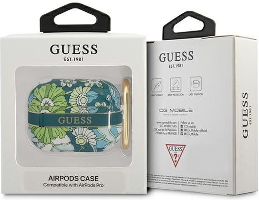 Guess Flower Strap Θήκη Σιλικόνης με Γάντζο σε Πράσινο χρώμα για Apple AirPods Pro