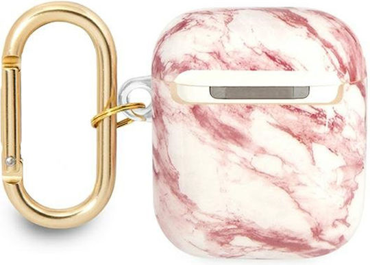 Guess Marble Strap Hülle Silikon mit Haken in Rosa Farbe für Apple AirPods 1 / AirPods 2