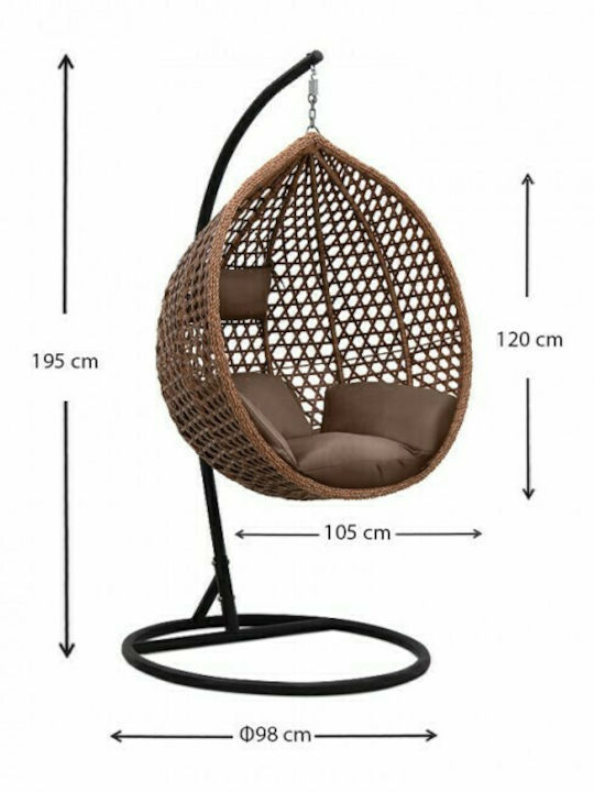 Morfeas Rattan Swing Nest with Stand Cappuccino L107xW107xH120cm