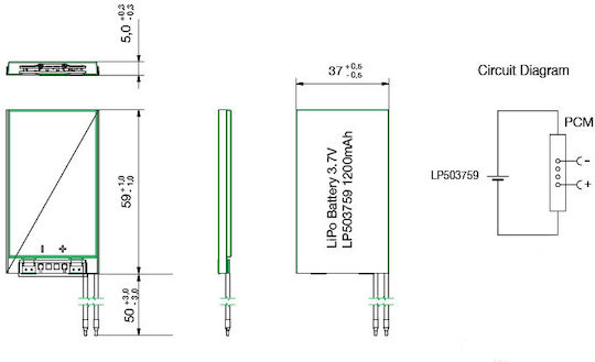 Lithium-Batterie aus Lithium 3.7V 1Stück