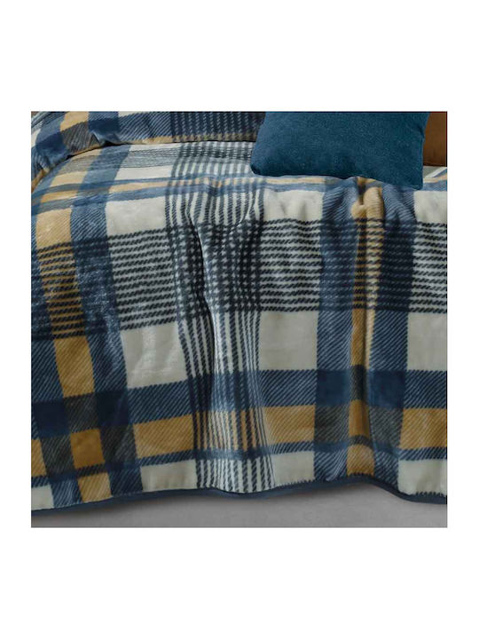 Das Home 0462 Velvet Blanket Double 220x240cm Beige / Black / Ochre