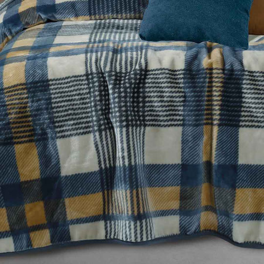Das Home 0462 Velvet Blanket Double 220x240cm Beige / Black / Ochre