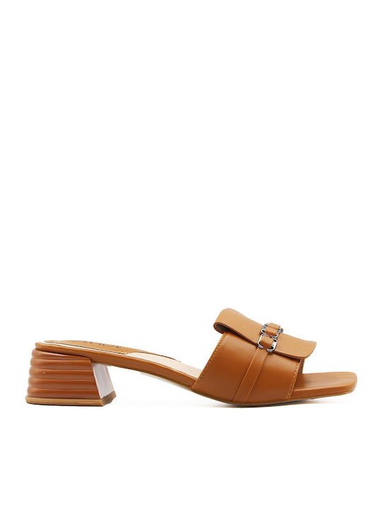 Mules with Chunky Low Heel Camel