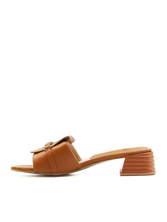 Mules with Chunky Low Heel Camel