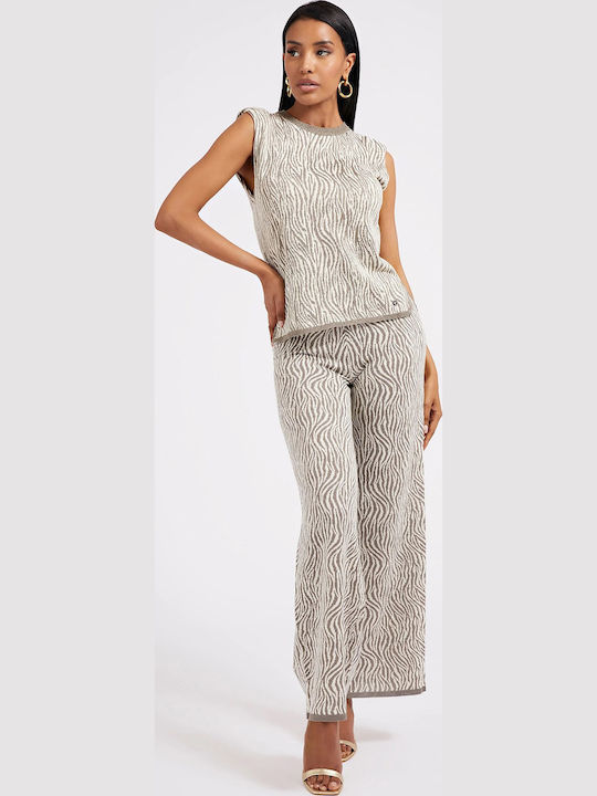 Women's Fabric Trousers in Regular Fit Leopard Gray