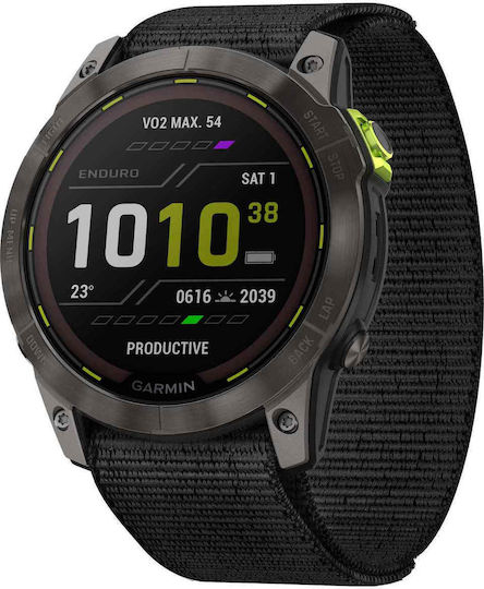 Garmin Enduro 2 Solar Titanium 51mm Αδιάβροχο Smartwatch με Παλμογράφο (Grey DLC Titanium with UltraFit Nylon Strap)