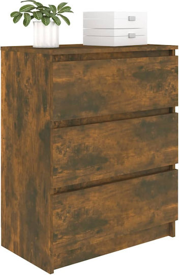 Wooden Chest of Drawers with 3 Drawers Smoked Oak 60x33.5x76cm