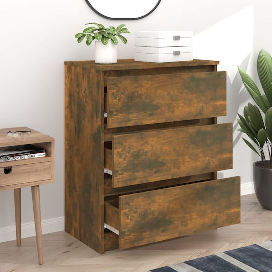 Wooden Chest of Drawers with 3 Drawers Smoked Oak 60x33.5x76cm