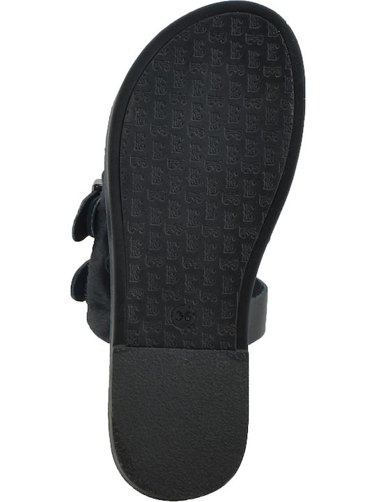Leather Women's Flat Sandals in Black Color
