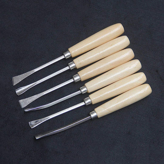 Meißel mit Gerade / Hohle / Skewed / Typ V Klinge mit Hölzernes Griff Set 6Stück