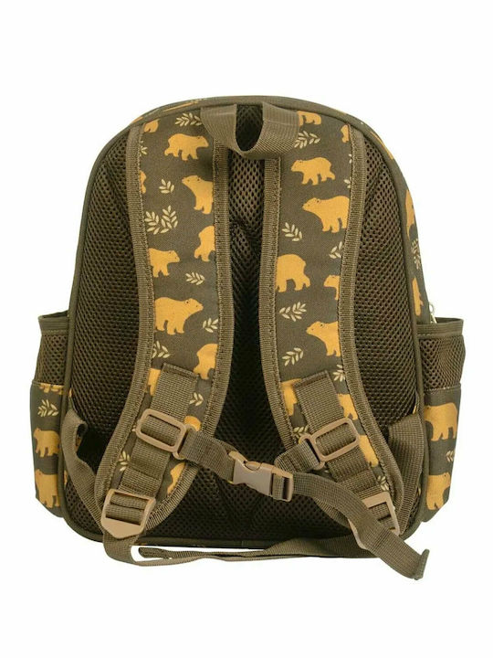 A Little Lovely Company Bears Schulranzen Rucksack Kindergarten Khaki mit Flaschenhalter