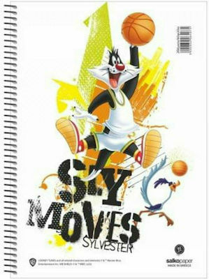 Salko Paper Spiral Notebook Ruled B5 60 Sheets 2 Subjects Looney Tunes Street Moves 1pcs (Μiscellaneous Designs/Colors)