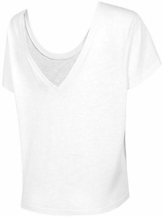 4F Damen Sportlich Crop T-shirt mit V-Ausschnitt & Transparenz Polka Dot Weiß