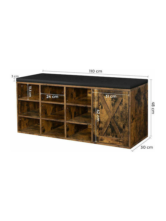 Ξύλινη Παπουτσοθήκη με 3 Ράφια Καφέ Μ110xΠ30xΥ48cm